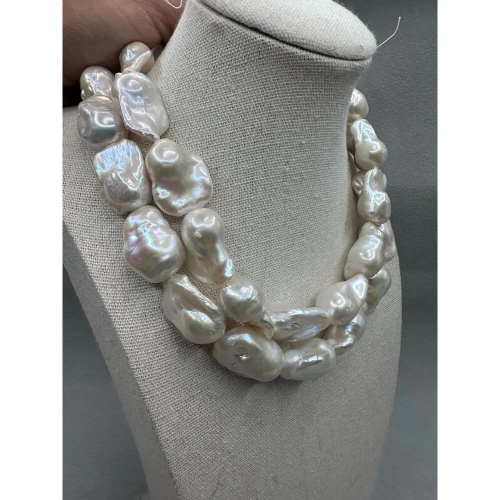 Lot of 2 Huge Lustrous White Baroque Pearl strands Bundle for DIY